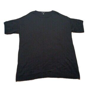 Eileen Fisher Medium Top Short Sleeve Black Knit 100% Wool *READ*